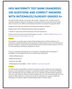 HESI MATERNITY TEST BANK EXAM  190 QUESTIONS AND CORRECT ANSWERS  WITH RATIONALES//ALREADY GRADED A+