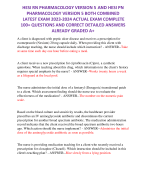 HESI RN PHARMACOLOGY VERSION 5 AND HESI PN PHARMACOLOGY VERSION 5 BOTH COMBINED LATEST EXAM 2023-2024 ACTUAL EXAM COMPLETE 100+ QUESTIONS AND CORRECT DETAILED ANSWERS ALREADY GRADED A+