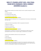 MSN 571 PHARM LATEST 2023- 2024 FINAL EXAM WITH FEEDBACK (100%) CORRECT ANSWERS Graded A+