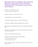 PHARMACOLOGY INTRODUCTION WITH 130 PRACTICE QUESTIONS WITH ANSWERS/ INTRODUCTION TO PHARMACOLOGY 2024 NEW UPDATE 