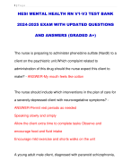 HESI MENTAL HEALTH RN V1-V3 TEST BANK 2024-2025 EXAM WITH UPDATED QUESTIONS  AND ANSWERS (GRADED A+)