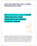 Stat Test Practice Test 4 LATEST  VERSIONS REAL EXAM  QUESTIONS AND CORRECT  ANSWERS |AGRADE