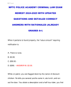 MPTC POLICE ACADEMY CRIMINAL LAW EXAM  NEWEST 2024-2025 WITH UPDATED QUESTIONS AND DETAILED CORRECT ANSWERS WITH RATIONALES (ALREADY GRADED A+)