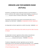 OREGON LAW FOR BARBERS EXAM (ACTUAL) 2024 QUESTIONS AND ANSWERS