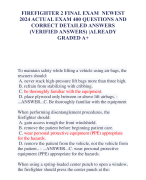 FIREFIGHTER 2 FINAL EXAM NEWEST  2024 ACTUAL EXAM 400 QUESTIONS AND  CORRECT DETAILED ANSWERS  (VERIFIED ANSWERS) |ALREADY  GRADED A+