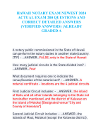 HAWAII NOTARY EXAM NEWEST 2024  ACTUAL EXAM 200 QUESTIONS AND  CORRECT DETAILED ANSWERS  (VERIFIED ANSWERS) |ALREADY  GRADED A