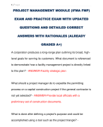 PROJECT MANAGEMENT MODULE (IFMA FMP)  EXAM AND PRACTICE EXAM WITH UPDATED  QUESTIONS AND DETAILED CORRECT  ANSWERS WITH RATIONALES (ALREADY  GRADED A+) 