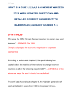 SPMT 319 QUIZ 1,2,3,4,5 & 6 NEWEST QUIZZES  2024 WITH UPDATED QUESTIONS AND  DETAILED CORRECT ANSWERS WITH  RATIONALES (ALREADY GRADED A+) SPTM 319 QUIZ 1