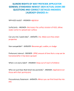 ILLINOIS RIGHTS OF WAY PESTICIDE APPLICATOR GENERAL STANDARDS NEWEST 2024 ACTUAL EXAM 200 QUESTIONS AND CORRECT DETAILED ANSWERS (VERIFIED ANSWERS) |ALREADY GRADED A+
