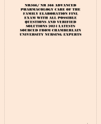 NR566/ NR 566 ADVANCED  PHARMACOLOGY CARE OF THE  FAMILY ELABORATION FINL  EXAM WITH ALL POSSIBLE  QUESTIONS AND VERIFIED  SOLUTIONS 2024 LATESTS  SOURCED FROM CHAMBERLAIN  UNIVERSITY NURSING EXPERTS