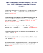 ACI Concrete Field Testing Technician- Grade I Exam 2023/2024 Questions and with Correct Answers.