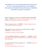 SOUTHERN NEVADA FOOD HANDLER NEWEST 2024  ACTUAL EXAM 200 QUESTIONS AND CORRECT  DETAILED ANSWERS WITH RATIONALES (VERIFIED  ANSWERS) |ALREADY GRADED A+