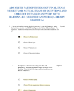 ADVANCED PATHOPHYSIOLOGY FINAL EXAM  NEWEST 2024 ACTUAL EXAM 100 QUESTIONS AND  CORRECT DETAILED ANSWERS WITH  RATIONALES (VERIFIED ANSWERS) |ALREADY  GRADED A+