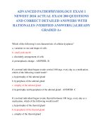 ADVANCED PATHOPHYSIOLOGY EXAM 1 NEWEST 2024 ACTUAL EXAM 200 QUESTIONS  AND CORRECT DETAILED ANSWERS WITH  RATIONALES (VERIFIED ANSWERS) |ALREADY  GRADED A+