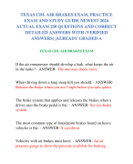 TEXAS CDL AIR BRAKES EXAM, PRACTICE  EXAM AND STUDY GUIDE NEWEST 2024  ACTUAL EXAM 250 QUESTIONS AND CORRECT  DETAILED ANSWERS WITH (VERIFIED  ANSWERS) |ALREADY GRADED A