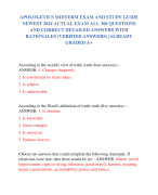 APOLOGETICS MIDTERM EXAM AND STUDY GUIDE  NEWEST 2024 ACTUAL EXAM ALL 300 QUESTIONS  AND CORRECT DETAILED ANSWERS WITH  RATIONALES (VERIFIED ANSWERS) |ALREADY  GRADED A+