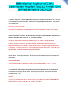 NHA-Medical Assistant (CCMA) Certification Practice Test 2.0 A-with 100% verified solutions-2023-2024