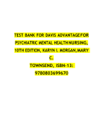 TEST BANK FOR DAVIS ADVANTAGE FOR PSYCHIATRIC MENTAL HEALTHNURSING 10TH EDITION| KARYN I. MORGAN|MAR
