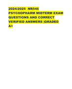 2024/2025 NR546  PSYCHOPHARM MIDTERM EXAM  QUESTIONS AND CORRECT  VERIFIED ANSWERS |GRADED  A+