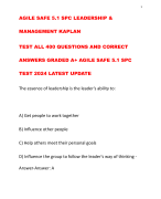 AGILE SAFE 5.1 SPC LEADERSHIP & MANAGEMENT KAPLAN TEST ALL 400 QUESTIONS AND CORRECT ANSWERS GRADED A+ AGILE SAFE 5.1 SPC TEST 2024 LATEST UPDATE