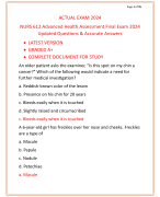 NURS 612 Advanced Health Assessment Final Exam 2024  Updated Questions & Accurate Answers