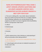NURS 2474 PHARMACOLOGY FINAL EXAM 2  LATEST VERSION UPDATED QUESTIONS AND  ACCURATE ANSWERS VERIFIED 100 %  GUARANTEED SUCCESS ALREADY GRADED A+  BEST COPY FOR STUDY