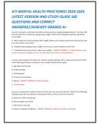 ATI MENTAL HEALTH PROCTORED 2024-2025  LATEST VERSION AND STUDY GUIDE 160  QUESTIONS AND CORRECT  ANSWERS//ALREADY GRADED A+