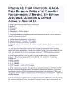 Chapter 40: Fluid, Electrolyte, & Acid-Base Balances Potter et al: Canadian Fundamentals of Nursing, 6th Edition 2024-2025. Questions & Correct Answers. Graded A+.