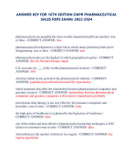 ANSWER KEY FOR 16TH EDITION CNPR PHARMACEUTICAL  SALES REPS EXAM/ 2022-2024