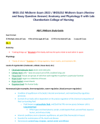 BIOS 252 Midterm Exam 2023 / BIOS252 Midterm Exam (Review  and Essay Question Answer) Anatomy and Physiology II with Lab:  Chamberlain College of Nursing
