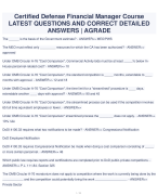 Certified Defense Financial Manager Course LATEST QUESTIONS AND CORRECT DETAILED  ANSWERS | AGRADE The ______ is the basis of the Government estimate? - ANSWER>> MEO/PWS The MEO must reflect only _________ resources for which the CA has been authorized? - ANSWER>>  approved Under OMB Circular A-76 