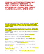 WASHINGTON STATE DRIVERS LICENSE  TEST 2024 NEWEST COMPLETE 100  QUESTIONS WITH CORRECT VERIFIED  ANSWERS |100% QUARANTEED TO PASS  |ALREADY GRADED A+ |BREND NEW!!