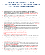 HESI RN FUNDAMENTALS/RN  FUNDAMENTAL EXAM 2 VERSION WITH 70  Q & A 2019 VERSION/A+ GRADE