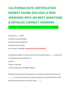 CALIFORNIA RCFE CERTIFICATION NEWEST EXAMS 2024-2025 (2 NEW VERSIONS) WITH 400 BEST QUESTIONS & DETAILED CORRECT ANSWERS (100% VERIFIED ANSWERS A+ PASS)
