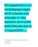 Beroepsproduct incl. verdedigingsvragen NCOI (nieuwe stijl) eindcijfer 8. Hbo bachelor technische bedrijfskunde due to 3 August2024.....