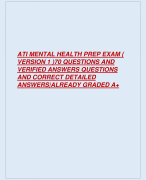ATI MENTAL HEALTH PREP EXAM (  VERSION 1 )70 QUESTIONS AND  VERIFIED ANSWERS QUESTIONS  AND CORRECT DETAILED  ANSWERS|ALREADY GRADED A+