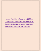 Human Nutrition: Chapter 2&3 (Test 1) QUESTIONS AND VERIFIED ANSWERS  QUESTIONS AND CORRECT DETAILED  ANSWERS|ALREADY GRADED A+