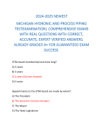 2024-2025 NEWEST   MICHIGAN HYDRONIC AND PROCESS PIPING TESTEXAMINATION| COMPREHENSIVE EXAMS WITH REAL QUESTIONS WITH CORRECT, ACCURATE, EXPERT VERIFIED ANSWERS. ALREADY GRADED A+ FOR GUARANTEED EXAM SUCCESS. 