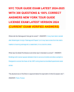 NYC TOUR GUIDE EXAM LATEST 2024-2025 WITH 300 QUESTIONS & 100% CORRECT ANSWERS NEW YORK TOUR GUIDE LICENSE EXAM LATEST VERSION 2024 (CURRENT EXAM VERIFIED ANSWERS)