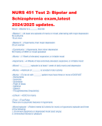 NURS 451 Test 2: Bipolar and Schizophrenia exam,latest 2024/2025 updates.