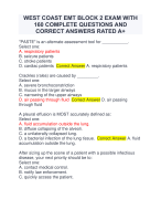 WEST COAST EMT BLOCK 2 EXAM WITH  160 COMPLETE QUESTIONS AND  CORRECT ANSWERS RATED A+