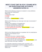 WEST COAST EMT BLOCK 2 EXAMS WITH  300 QUESTIONS AND ACCURATE  ANSWERS RATED A+