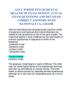 ANCC PMHNP PSYCH-MENTAL HEALTH NP EXAM NEWEST ACTUAL EXAM QUESTIONS AND DETAILED CORRECT ANSWERS WITH RATIONALE | A+ GRADE