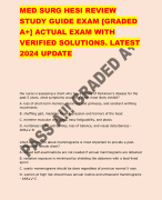 MED SURG HESI REVIEW  STUDY GUIDE EXAM [GRADED  A+] ACTUAL EXAM WITH  VERIFIED SOLUTIONS. LATEST  2024 UPDATE