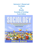 Instructor’s Manual and Test Bank for Henslin Essentials of Sociology 10th Edition All Chapters Covered!!