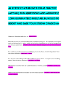 AZ CERTIFIED CAREGIVER EXAM PRACTICE  (ACTUAL) 2024 QUESTIONS AND ANSWERS/  100% GUARANTEED PASS/ ALL BUNDLED TO  BOOST AND EASE YOUR STUDY/ GRADED A+