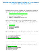 ATI RN MENTAL HEALTH 2020-2021 RETAKE EXAM V1 –V3/ MENTAL HEALTH RN 2020-2021 RETAKE EXAM