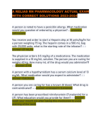 A RELIAS RN PHARMACOLOGY ACTUAL EXAM  WITH CORRECT SOLUTIONS 2023-2024 