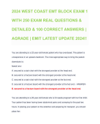 2024 WEST COAST EMT BLOCK EXAM 1 WITH 250 EXAM REAL QUESTIONS & DETAILED & 100 CORRECT ANSWERS | AGRADE | EMIT LATEST UPDATE 2024!!
