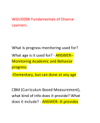 WGUD096 Fundamentals of Diverse  Learners What Is progress monitoring used for?  What age is it used for? - ANSWER-- Monitoring Academic and Behavior  progress -Elementary, but can done at any age